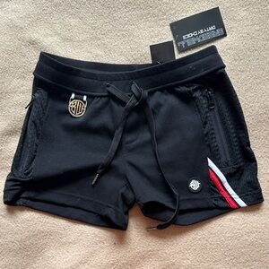 Black Athletic Men’s Drawstring Shorts with Red & White Stripe Accent